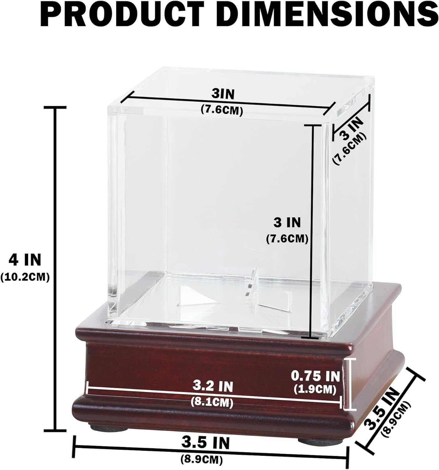 Baseball Holder Display Case Cube, Cherry Finish Wood Stand UV Protection Cube