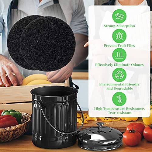 Kitchen Compost Bin Charcoal Filter Ceramic Pail Activated Carbon, 7Pieces Set