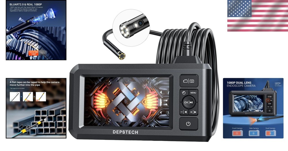 IP67 Waterproof Borescope Camera - 4.3" LCD & 7 LED Lights for Clear Inspections