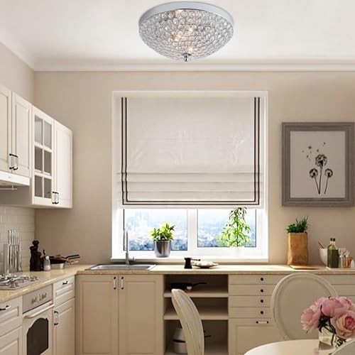 Modern Chrome Flush Mount Crystal Ceiling Light,2-Light Crystal Chandelier