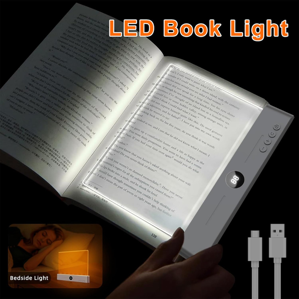 Rechargeable LED Book Light with Timer, 3 Colors, Dimmable, Eye Protection