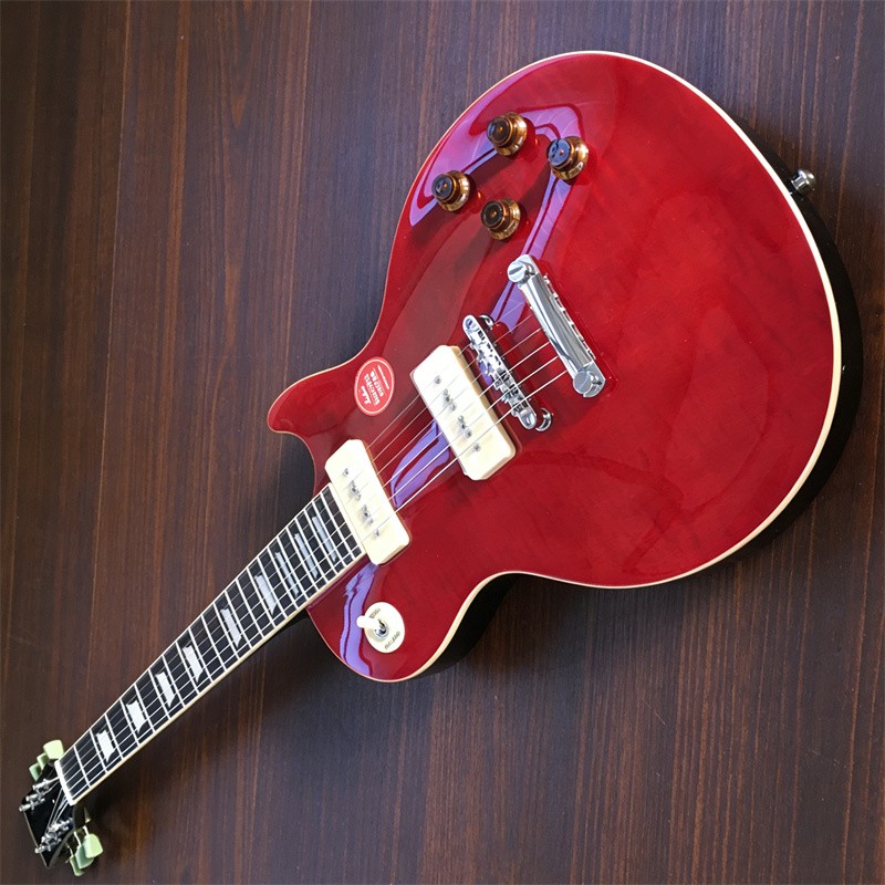 Red Flamed Maple Top Electric Guitar Solid Body P-90 Pickups Chrome Hardware