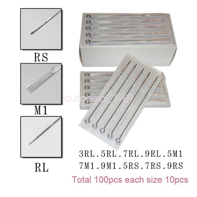 100Pcs Mixed 10 Models Bundle Tattoo Needles Tips Pins Lining Shading RL RS M1