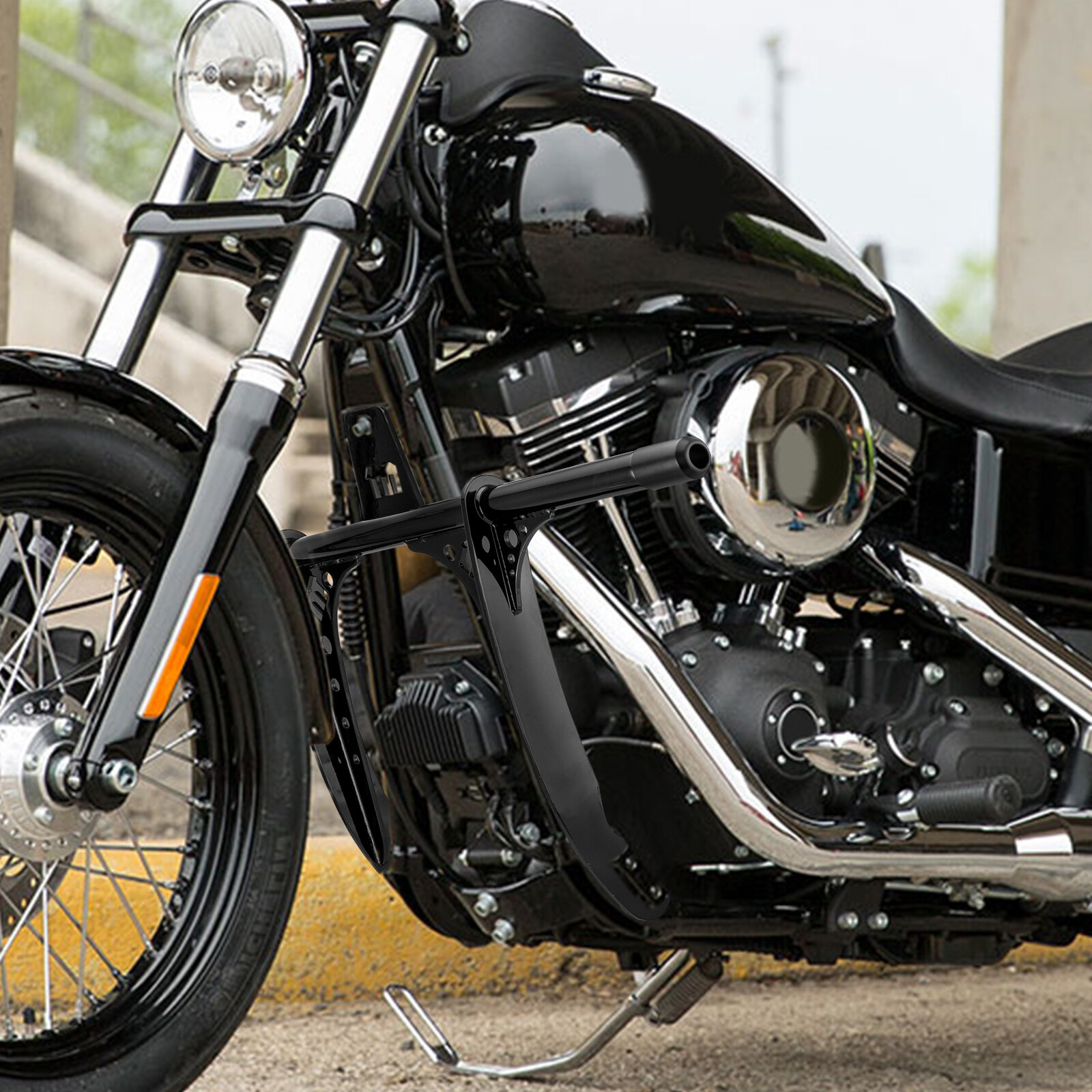 Front Engine Guard Crash Bar For Harley Dyna Street Bob FXDB w/Forward Controls