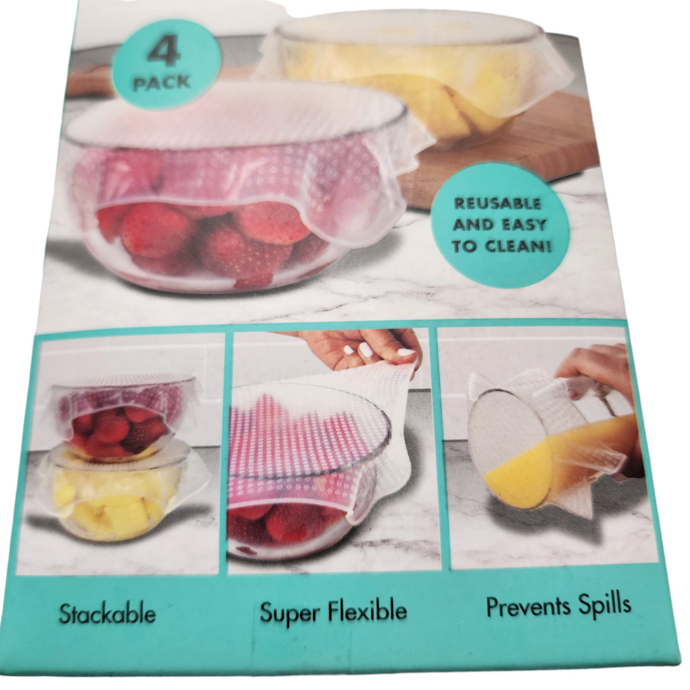 Cuisinart Flexible Silicone Stretch Lids Set: 2 Medium 2 Large Spill Proof
