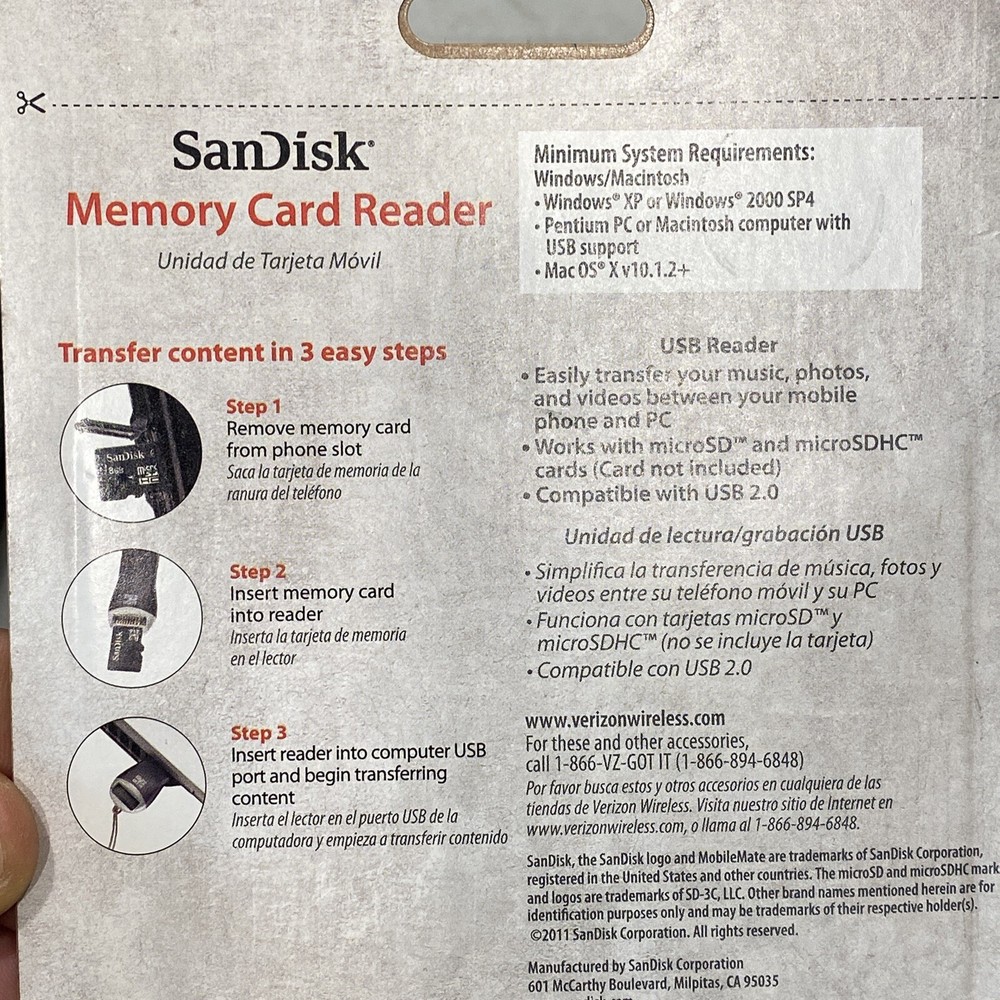Verizon SanDisk MobileMate Micro Memory Card Reader NEW in PKG Universal