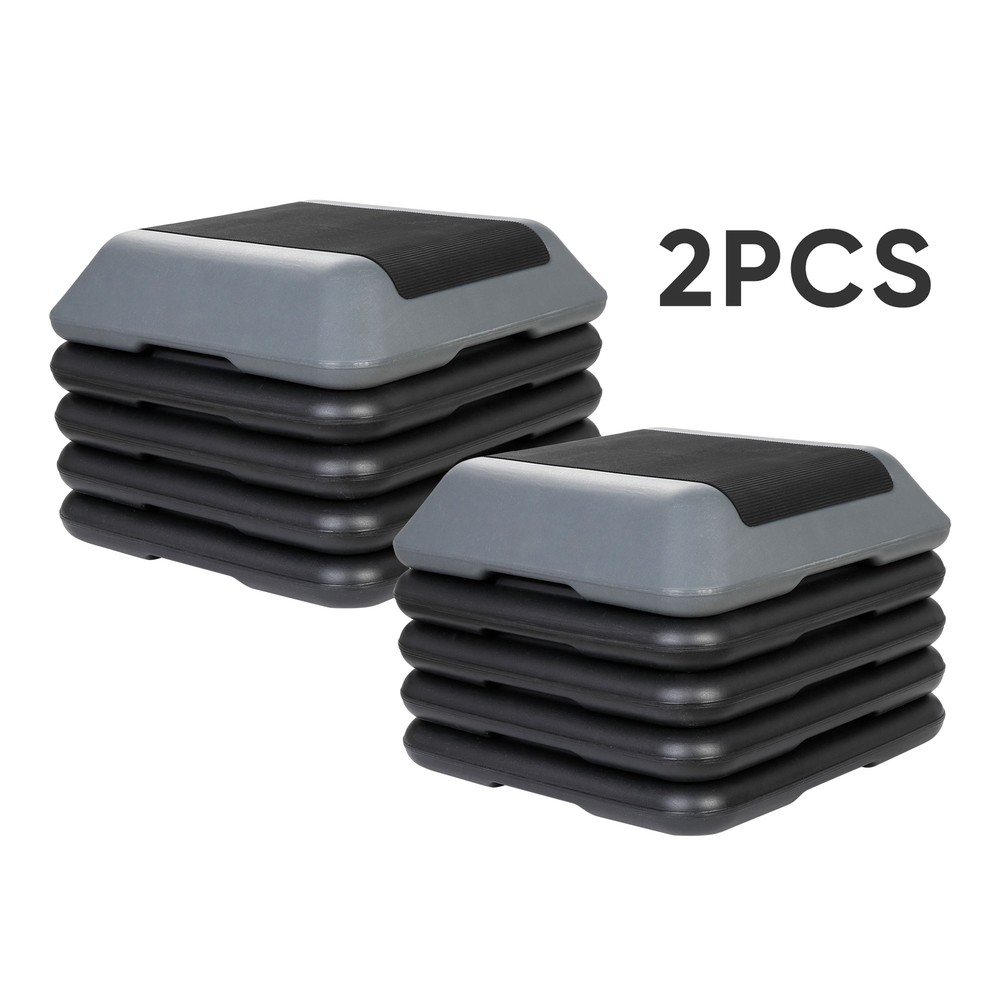 2PCS 16" Adjustable Height Stepper Square Workout Aerobic Platform w/ 4 Risers