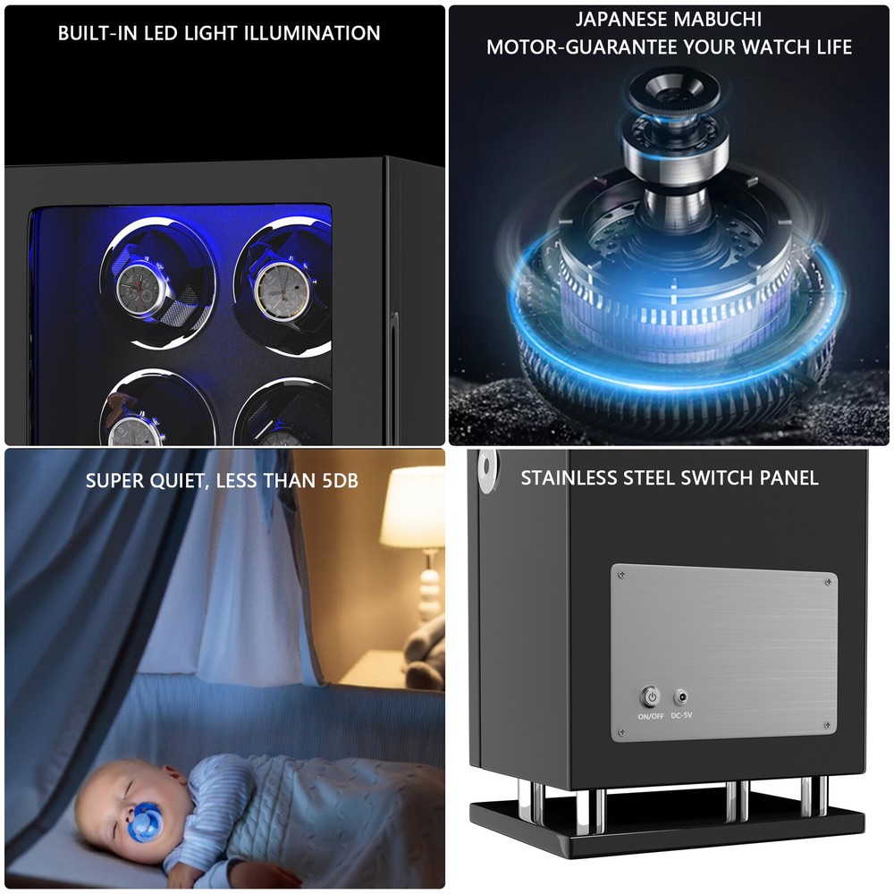 New Fingerprint LED Automatic 8 Watch Winder Box Display Case LCD Touch Screen