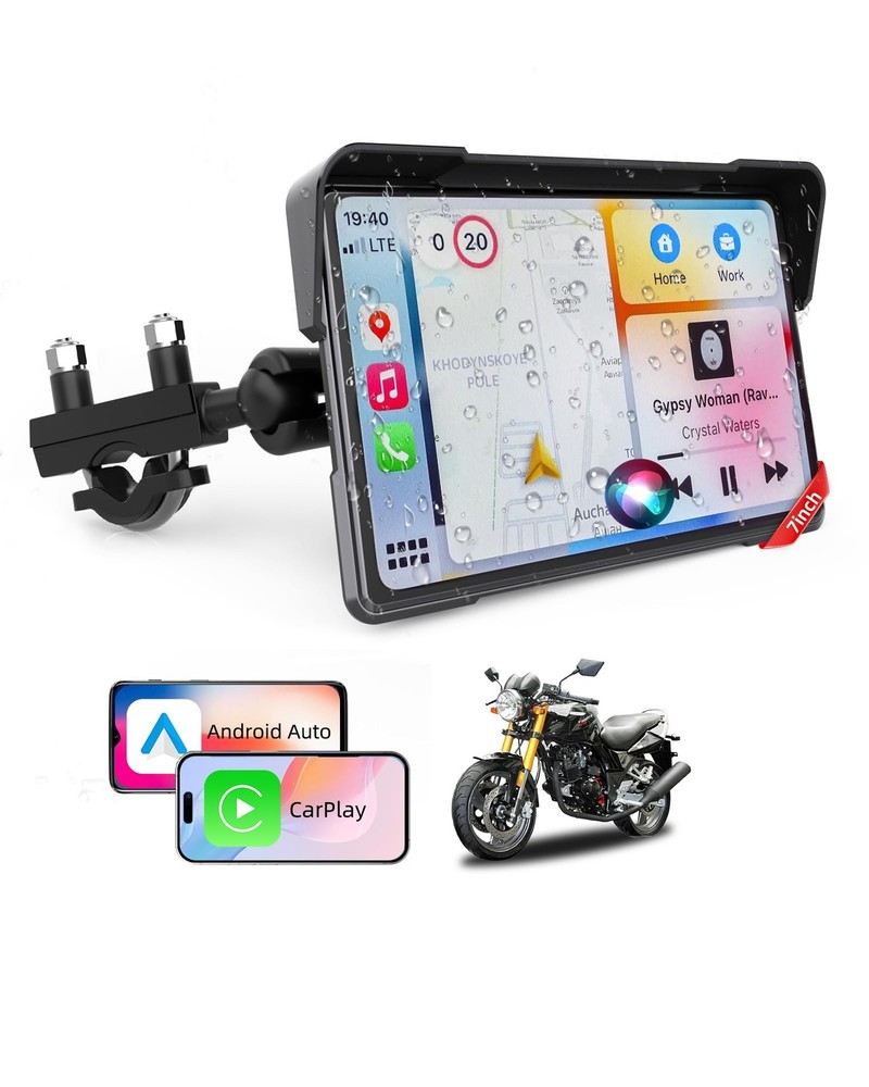 2026 Motorcycle CarPlay Screen & Android Auto 7" Wireless Portable Car Play S...