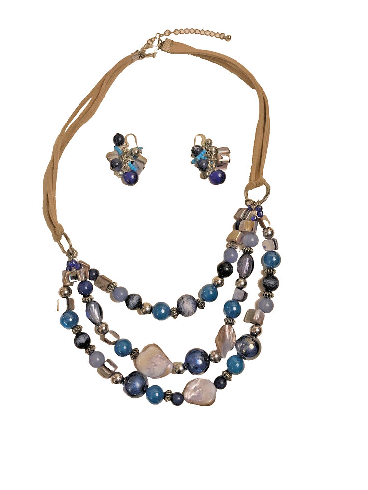 bluebead  necklace and earring set