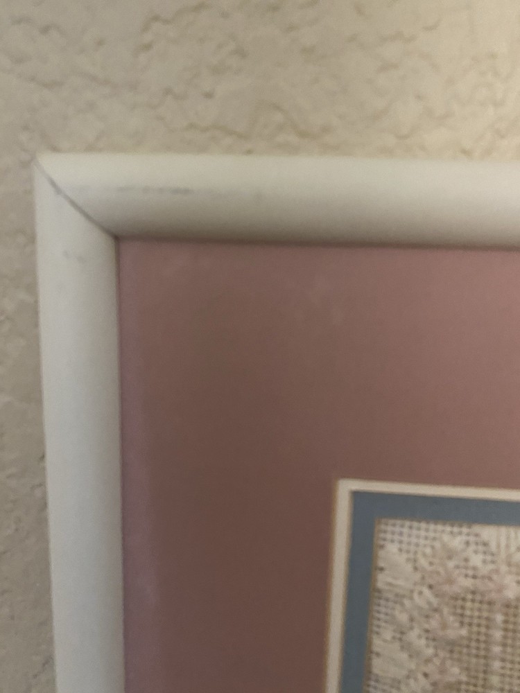Vintage Framed Needlepoint Victorian House pinks/blue