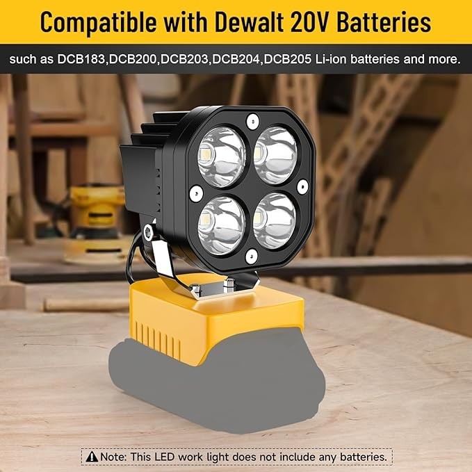 6000LM Flashlight 40W LED Work Light Compatible with Dewalt 20V Battery 2 Packs