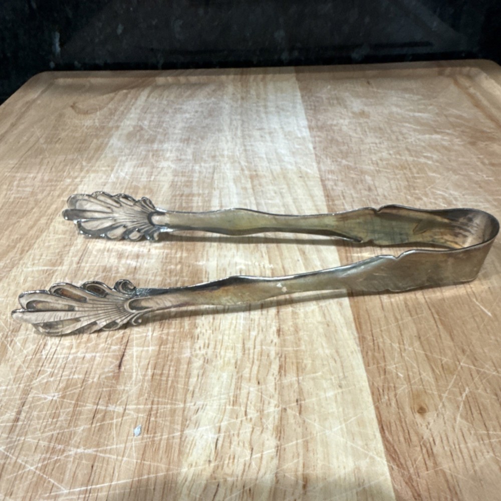 Silver Plated Decorative Shell Design Tongs Collectible Ornate