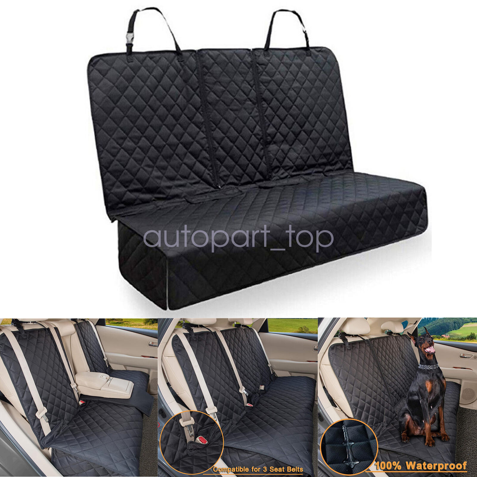 Seat Cover Rear Back Car Pet Dog Travel Waterproof Bench Protector Luxury -Black