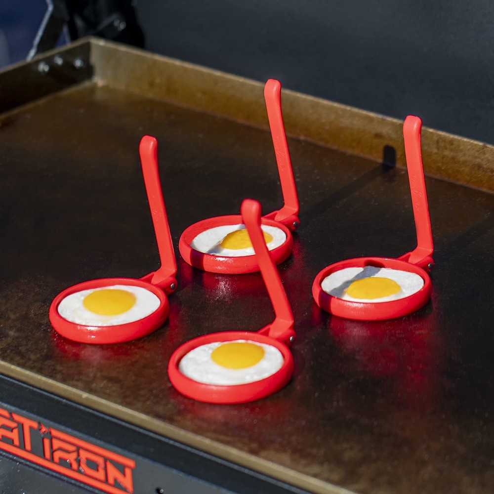 4 Pack Char-Griller Silicone Griddle Egg Ring with Foldable Handle