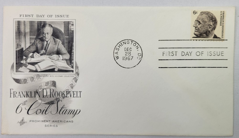 1st Day Issue Stamp & Envelope  - Franklin Delano Roosevelt 6 Cent Coil Stamp