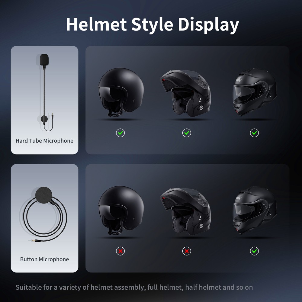 2x T1 Pro Motorcycle Intercom 6 Riders Group 2000m Bluetooth Helmet Headset