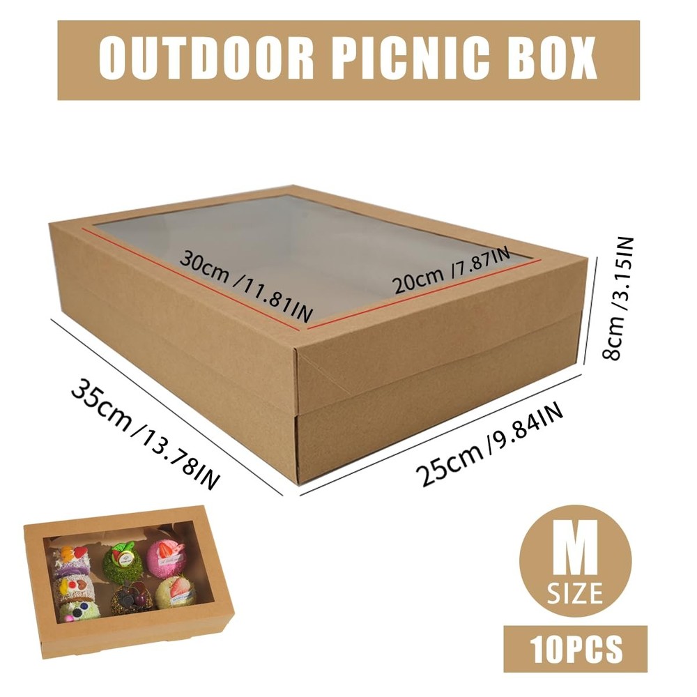10 Pack Bakery Boxes with Window, 13.78x9.84x3.15 Inch Cookie Boxes, Large Ca...