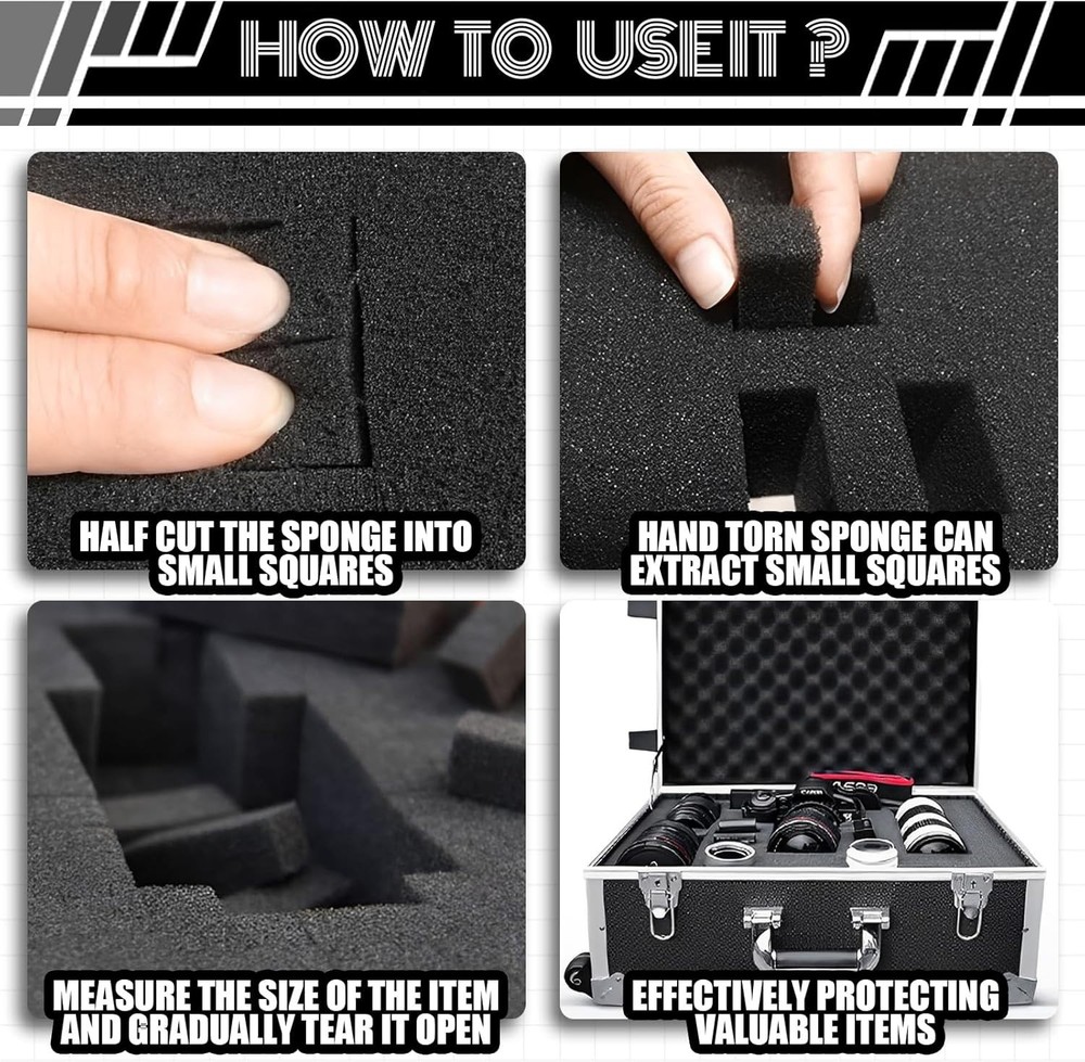 4 Pcs Insert for Case, Pick Apart and Pluck Foam, Gun Case Inserts black