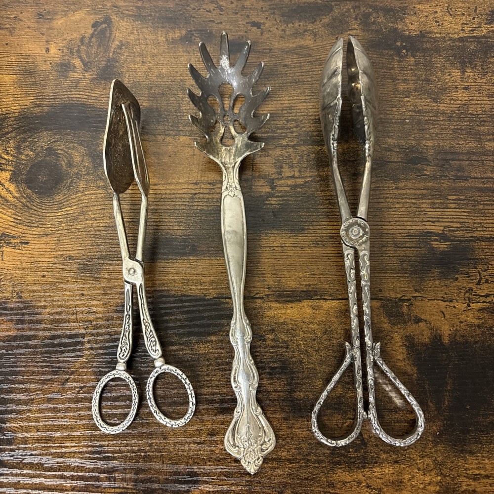 Vintage Serving Tools Tongs Spaghetti Spoon Lot of 3