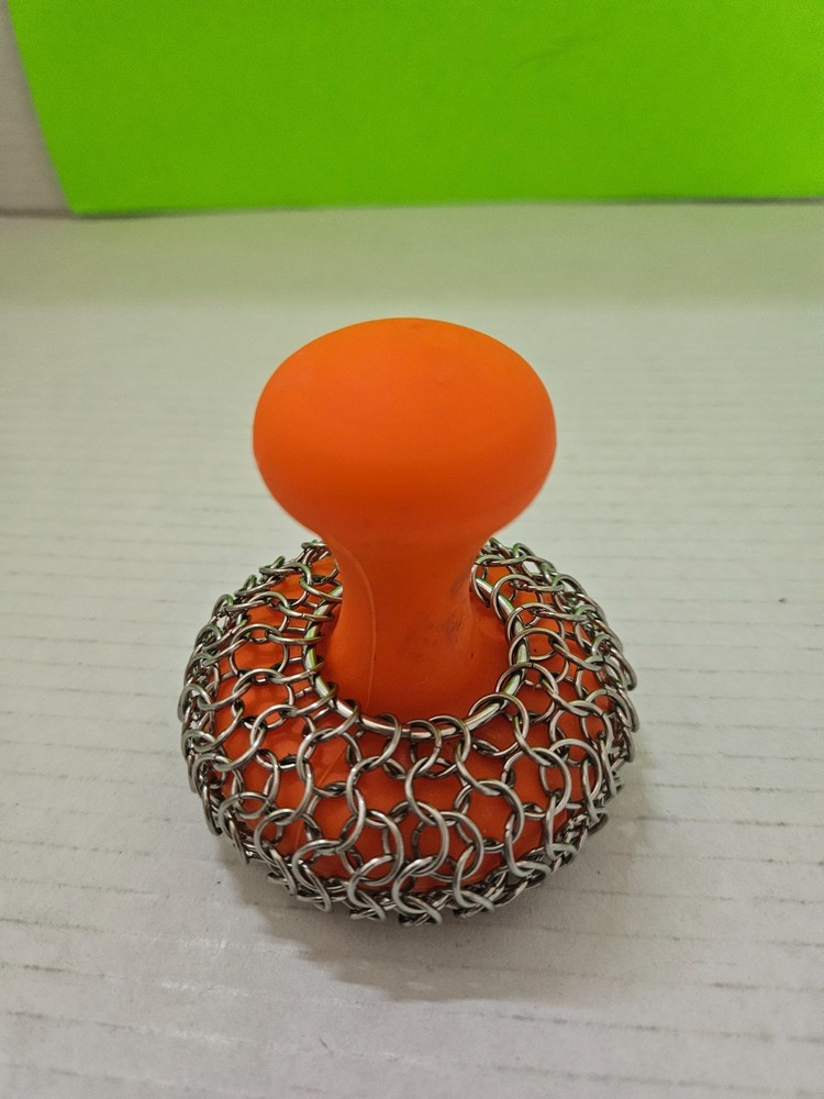 Cast Iron Chainmail Round Orange Handled Scrubber UNUSED