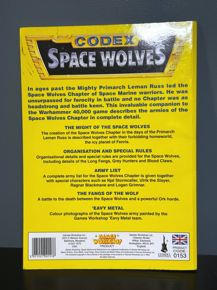 Warhammer 40K 2nd Edition Space Wolves codex 1994 Paperback Book