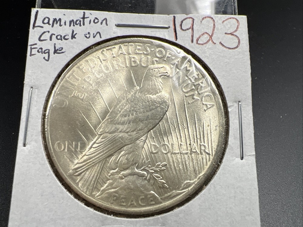 1923 P $1 Peace Silver Dollar Coin Reverse Lamination Error CH BU