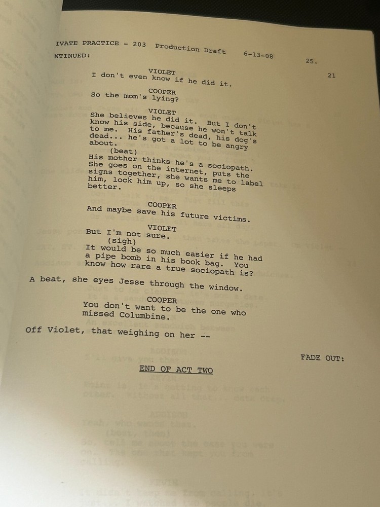 ORIGINAL SCRIPT PRIVATE PRACTICE NOTHING TO TALK ABOUT KATE WALSH TIM DALY