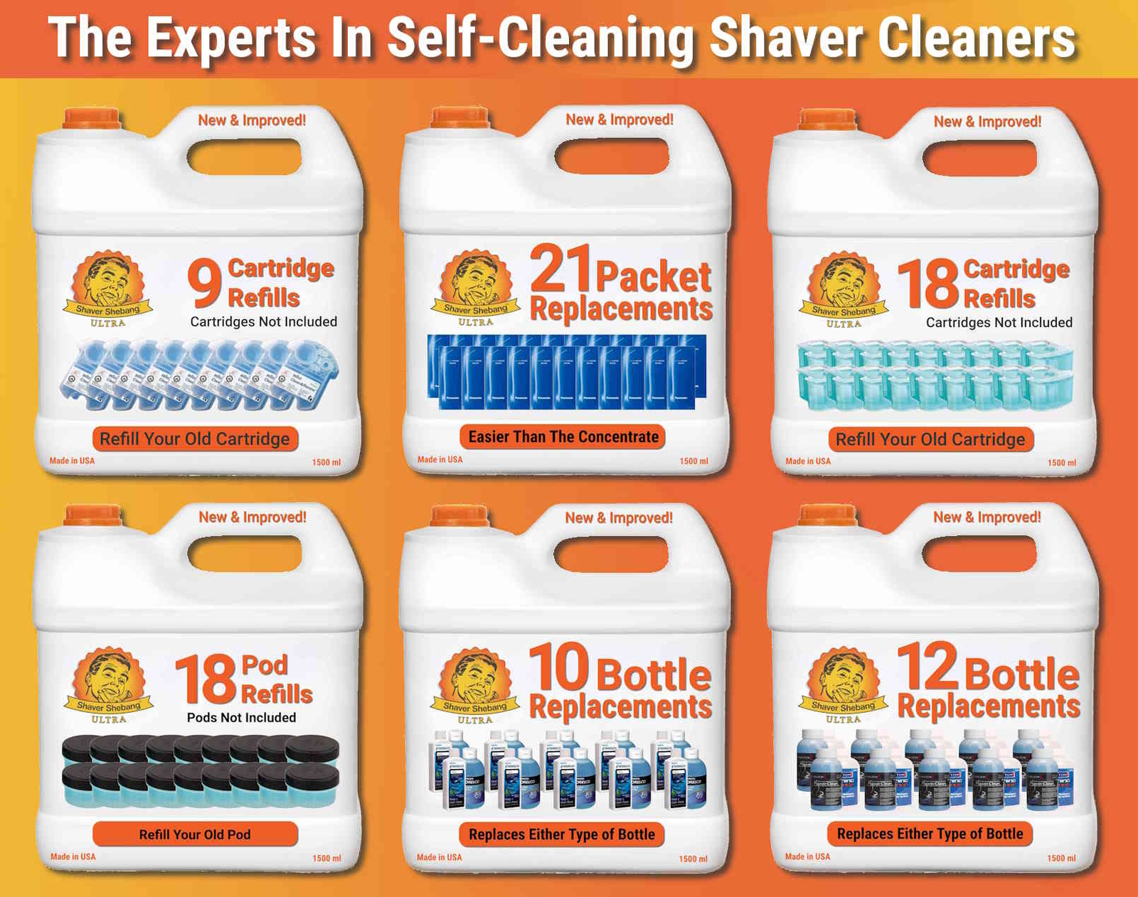 Braun Clean & Renew 9 cartridges refills from 1 bottle of Shaver Shebang Ultra