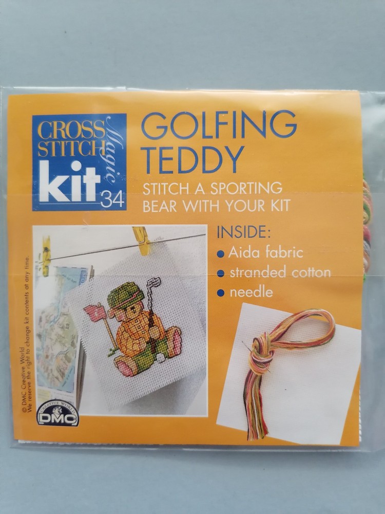 GOLFING TEDDY - Counted Cross Stitch Magic Kit with Chart, DMC - from Issue 34