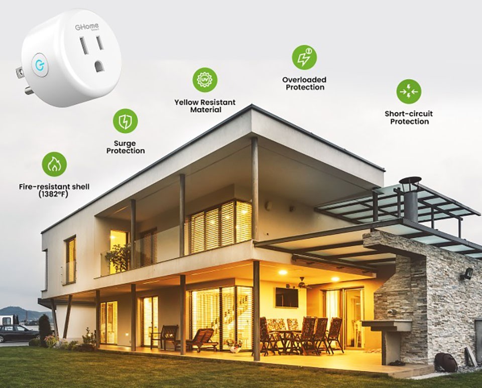 GHome Smart Mini Smart Plug, WiFi Plug Outlet Timer Smart Socket works w Alexa/G