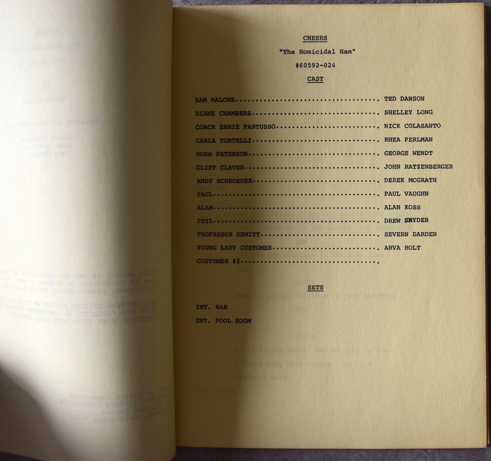 1983 Cheers (The Homicidal Ham) Original Screenplay Script