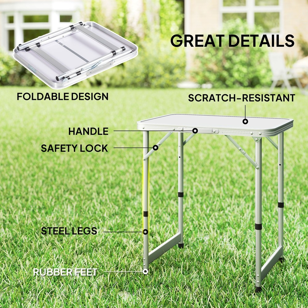 23" Adjustable-Height Folding Camping Table Portable Table