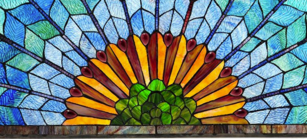 Peacock Tail Feather Tiffany-Style 3-Panel Stained Glass Fireplace Screen