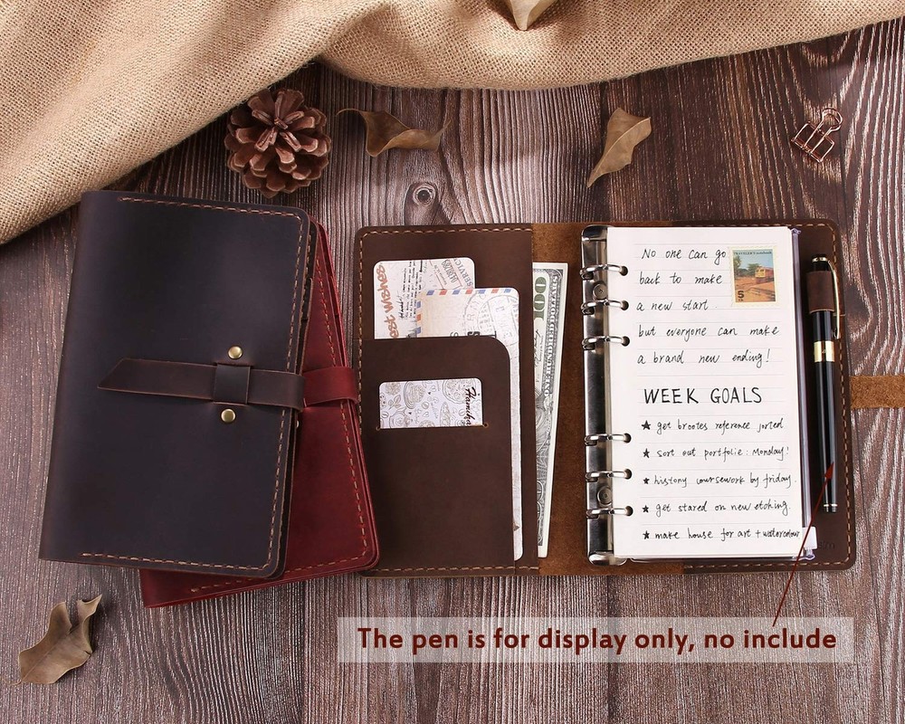 Genuine Leather Journal Writing Notebook, A6 Ring Binder Refillable Diary Not...