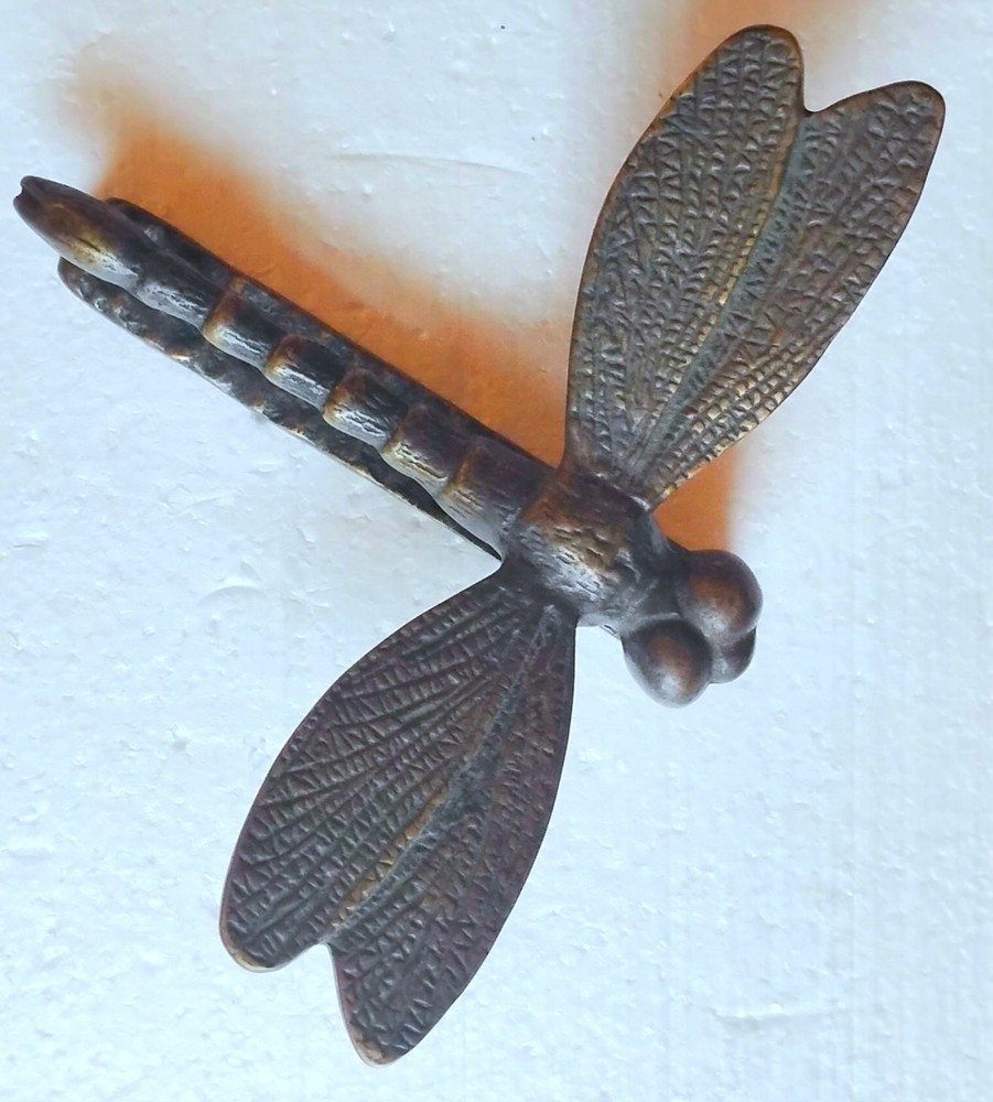 Vintage Large Solid Brass Dragonfly Door Knocker 8.5 Inch Wing Span