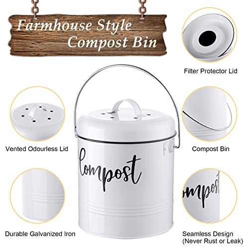 Compost Bin Kitchen, 1.3 Gallon Farmhouse Kitchen Compost Bin White