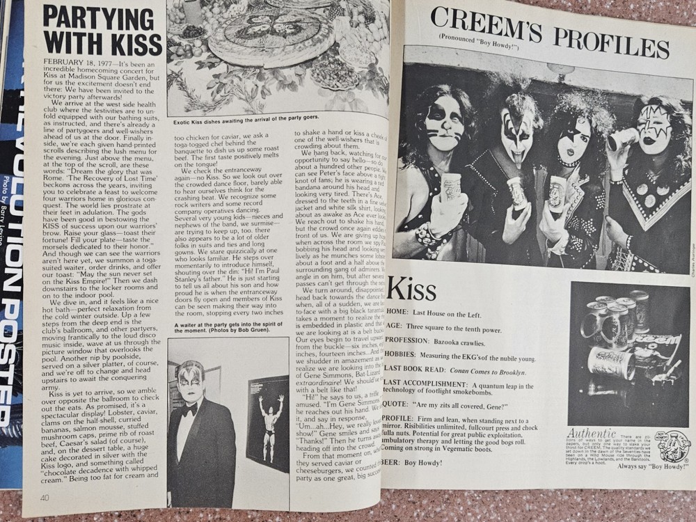 KISS CREEM SPECIAL EDITION Magazine 1977 Complete with centerfold poster