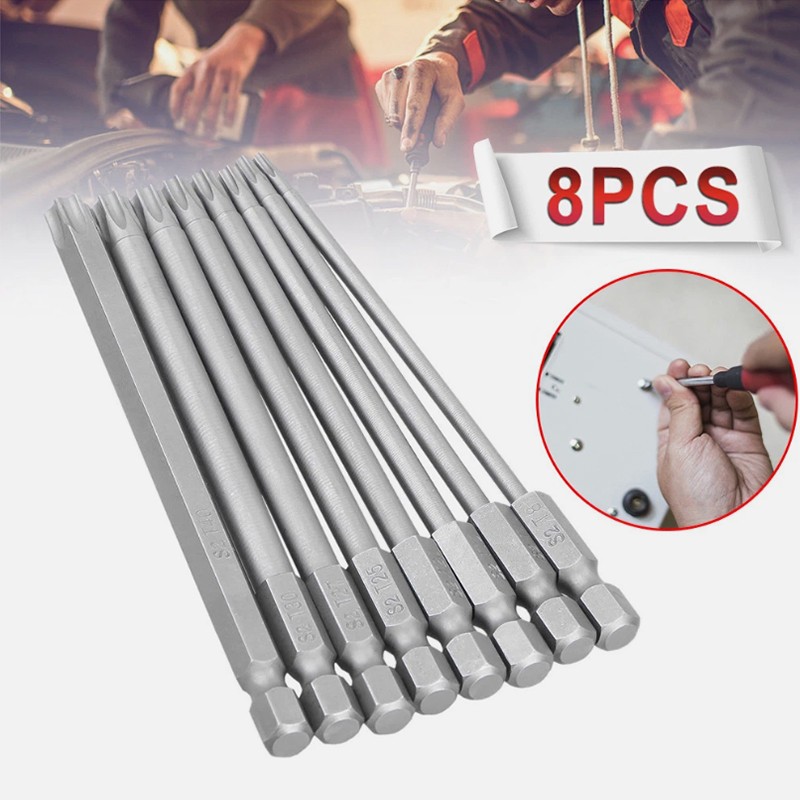 8X Torx Screwdriver Drill Bit Set 100MM Long Hex- T8 T10 T15 T20 T25 T27 T30 T40