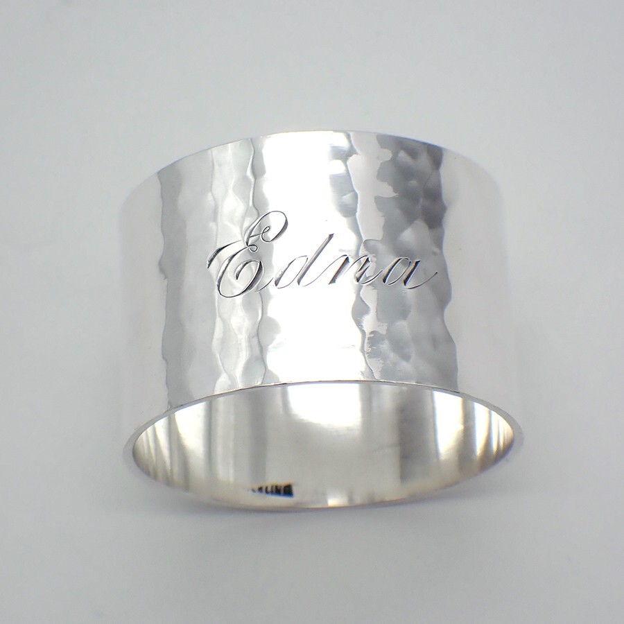 Hammered Napkin Ring Sterling Silver Inscribed Edna