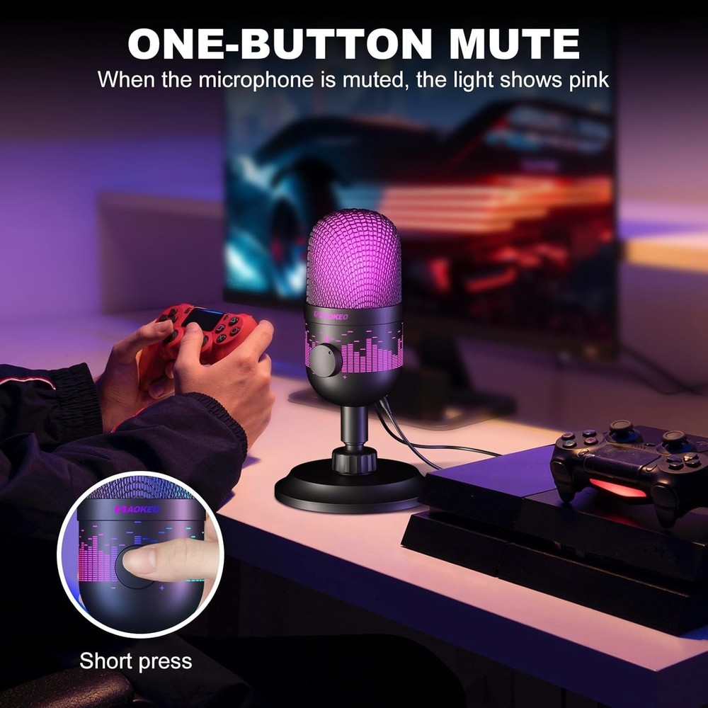 Multi-Device USB Condenser Microphone with Background Noise Reduction & RGB