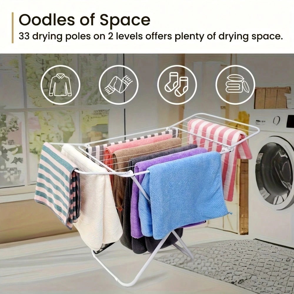 Foldable Clothes Drying Rack with Adjustable Wings Large Free-Standing