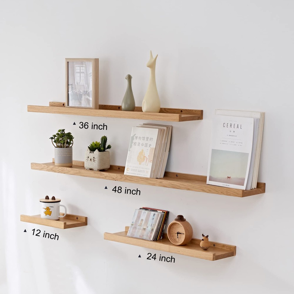 24 Inch Floating Shelves Wall Mounted Rustic Solid Oak Wood Natural 1 Pack