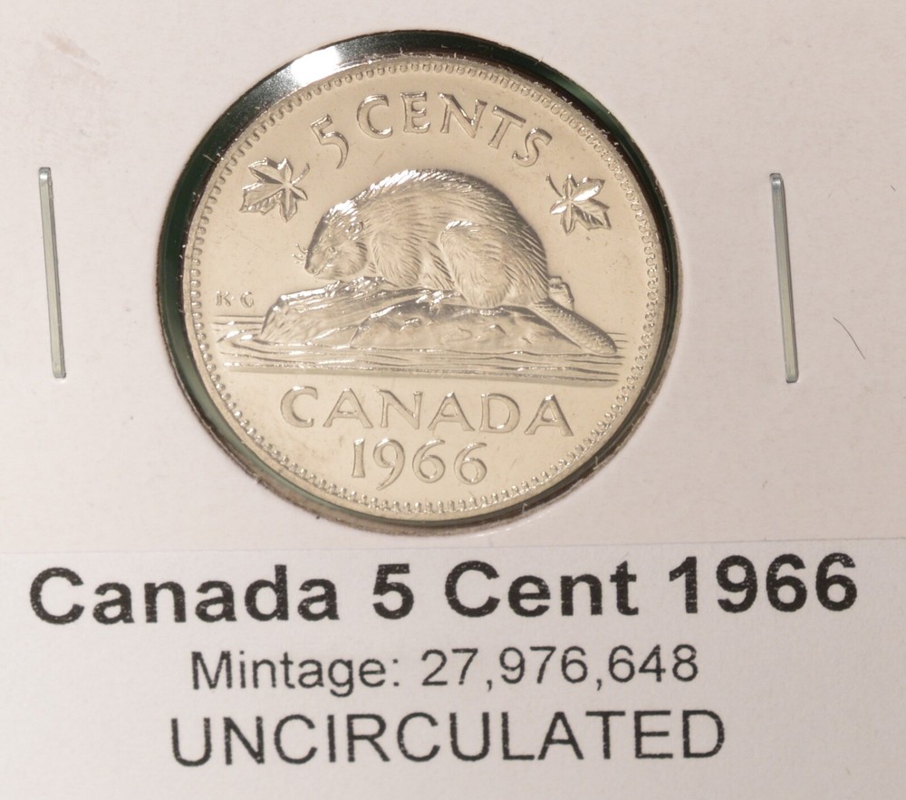 1966 Canada 5 Cent - UNCIRCULATED from Mint Roll 🇨🇦