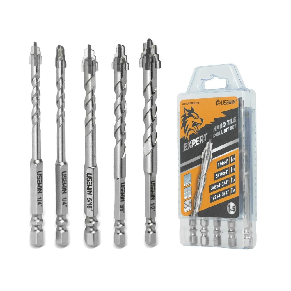 5 Pack Professional Masonry Drill Bit Set, Concrete Drill Bits, 1/4" to 1/2" ...