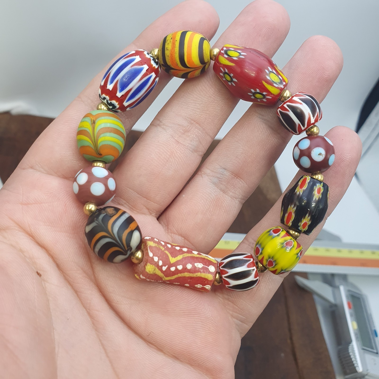 Vintage African venetian Style Chevron Feather Glass beads Braclet