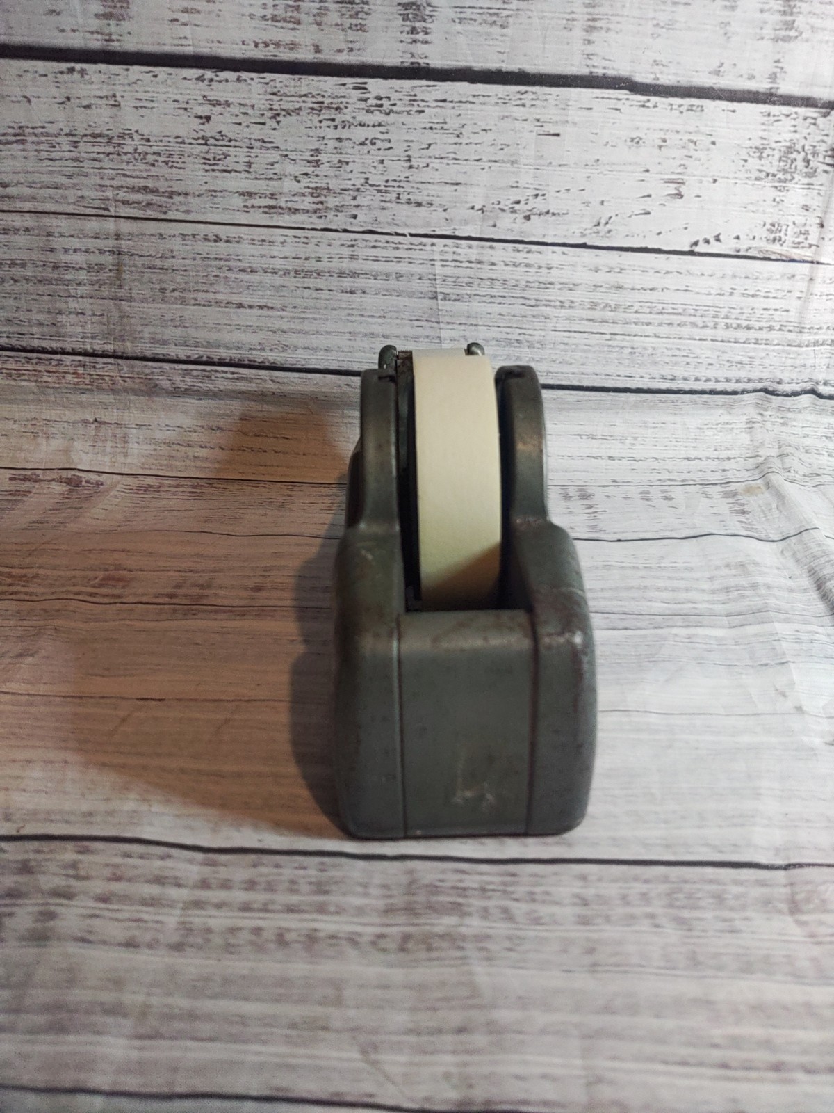 VINTAGE CAST IRON SCOTCH TAPE DISPENSER MODEL GREEN GRAY (Tape Not Included)