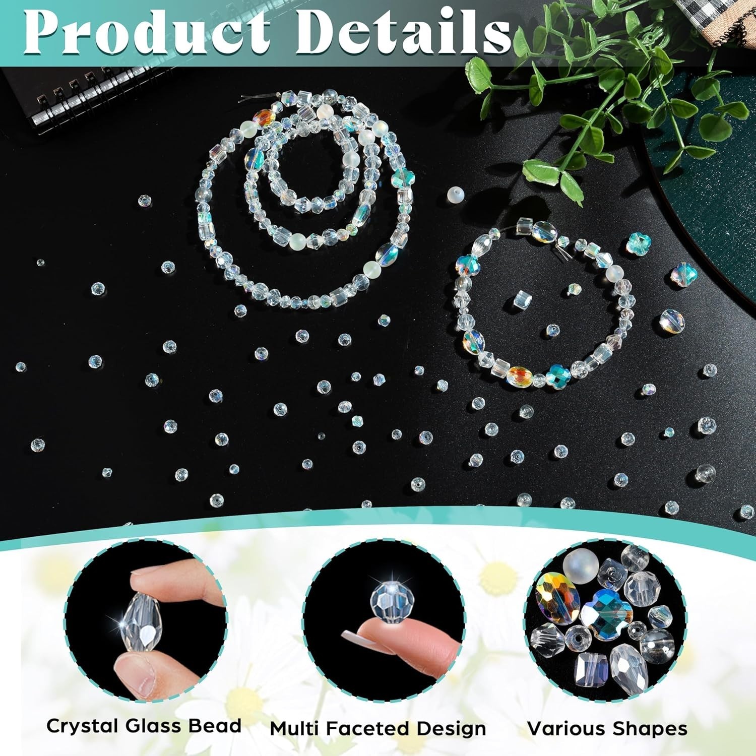 636Pcs Glass Beads for Jewelry Making, Assorted Crystal Beads with Loose Beads f