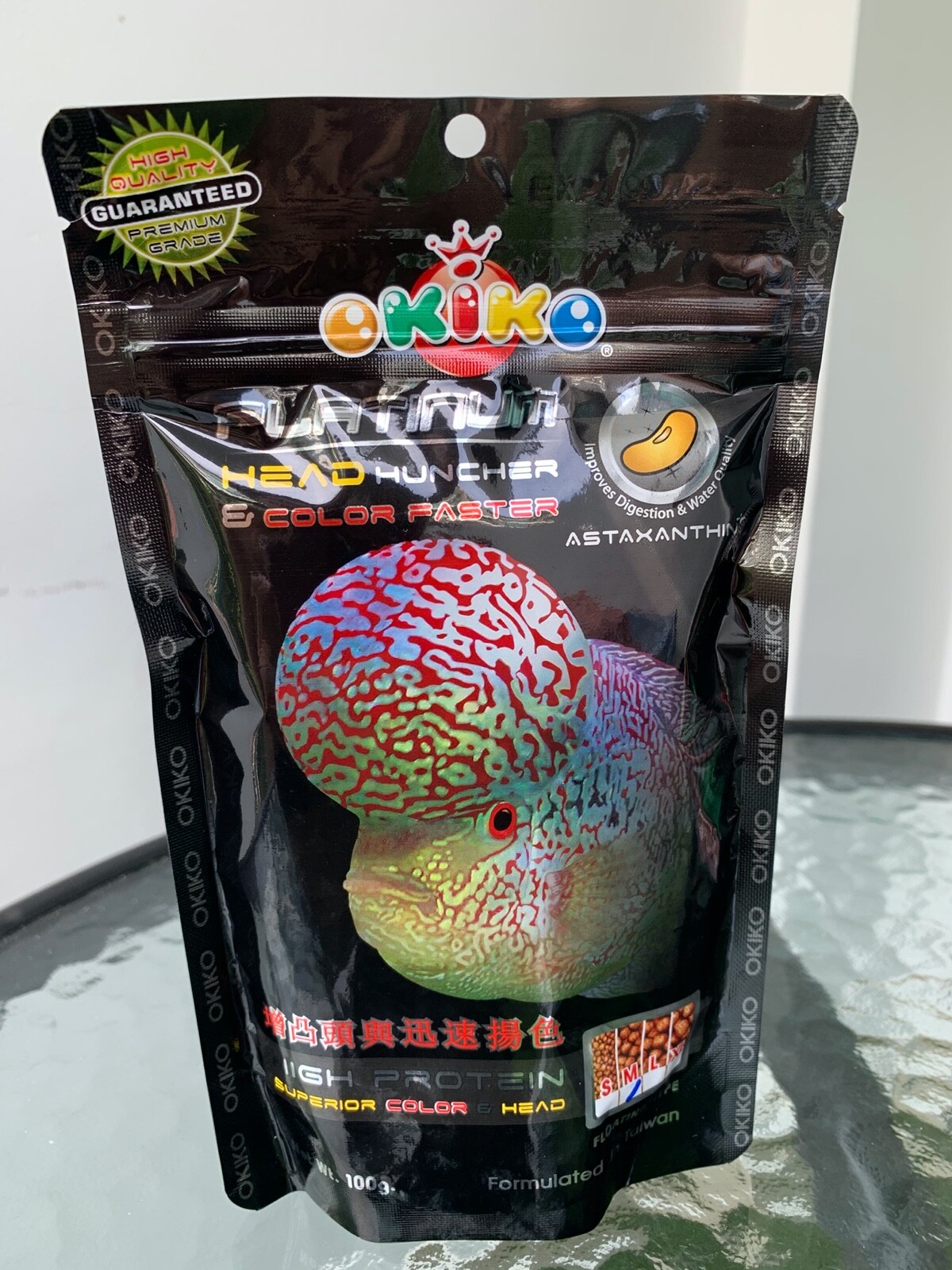 Okiko flowerhorn food all 3 formulas M, L, XL. Platinum, Head Up, Quick from USA