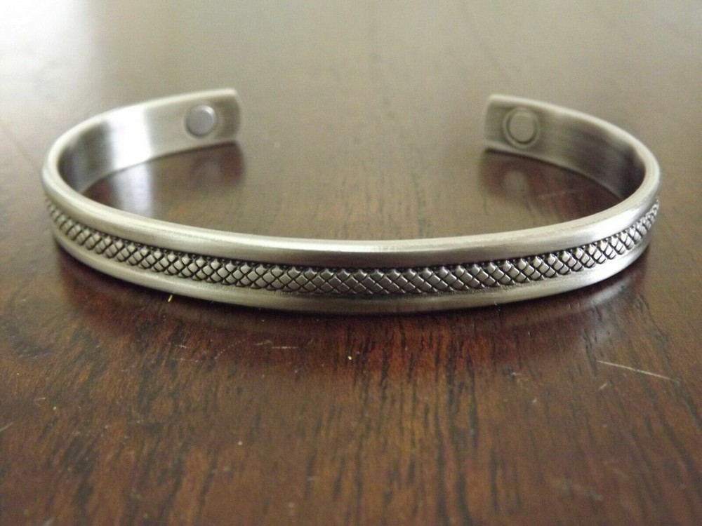 2 Pack Oxidized Silver Copper Magnetic Bracelet Arthritis Therapy Cuff Diamond